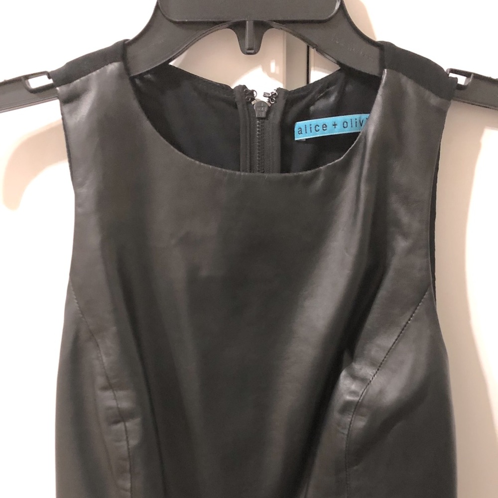 Alice & Olivia Leather Zipper Back Top